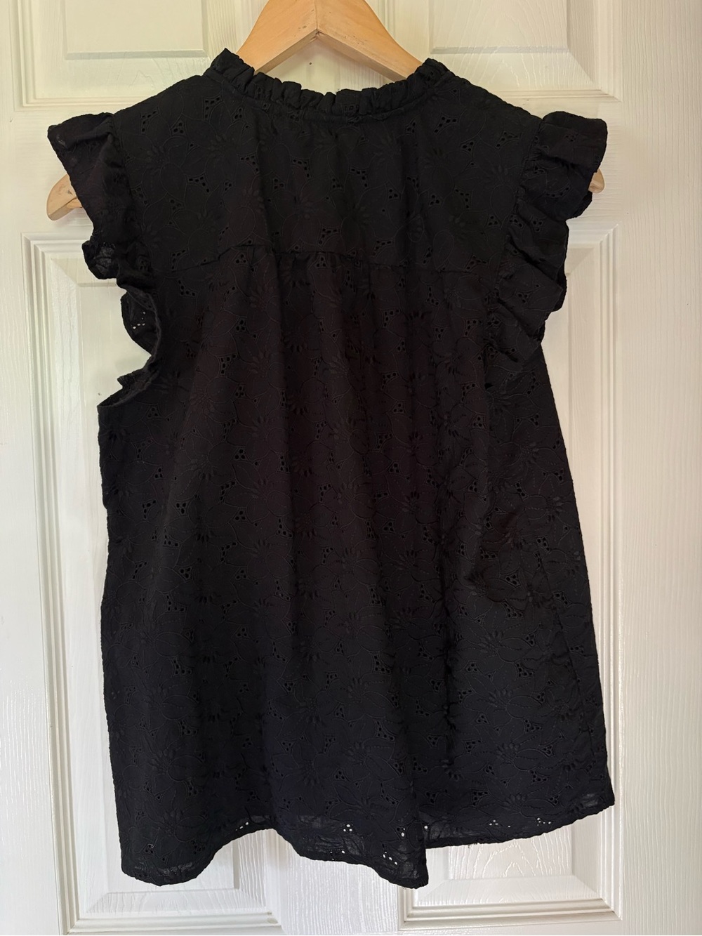 LOFT Black Eyelet Button-Front Blouse - Picture 3 of 4